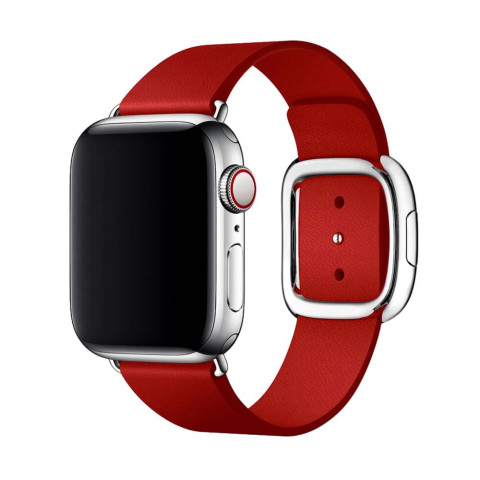 Кожаный ремешок Modern Buckle Leather для Apple Watch 38/40/41mm Silver/Product red